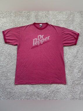 Vintage Dr Pepper Ringer Shirt XL Maroon TNT Trau & Loevner 90s Y2K Soda Promo